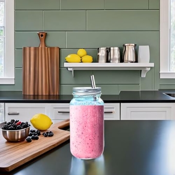 Jarming Collections Mason Jar Cups Drinking Glasses - Includes Mason Jar Lids & Straws, Coffee & Smoothie Cups Glass Jar Set, 24 oz Mason Jars with Lids and Straws, Dishwasher & Freezer Safe(Set of 2)