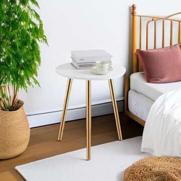 Apicizon Round Side Table, Gold Nightstand End Table for Living Room, Bedroom Home Decor Bedside Tab...