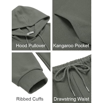 COOFANDY Men's Stylish Waffle Hoodie & Sweatpants Set