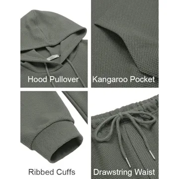 COOFANDY Men's Stylish Waffle Hoodie & Sweatpants Set