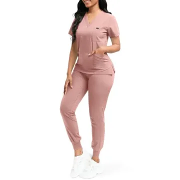 niaahinn Scrubs for Women Set Classic V-Neck Top and Yoga Jogger Pant Medical Nursing Uniform Scrubs...