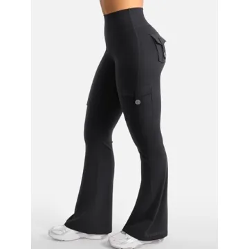 YEOREO Women's Flare Leggings with Pockets & Scrunch
