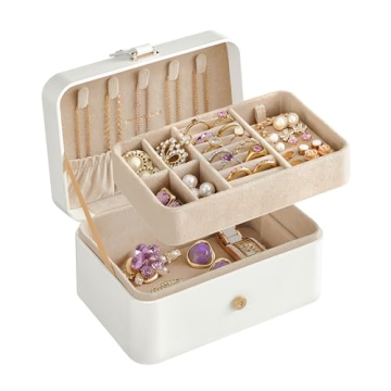 SONGMICS Jewelry Box, 2-Layer Jewelry Holder Organizer, Travel Jewelry Case, Portable Versatile Earr...