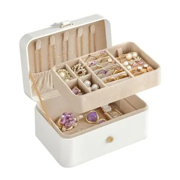 SONGMICS Jewelry Box, 2-Layer Jewelry Holder Organizer, Travel Jewelry Case, Portable Versatile Earr...