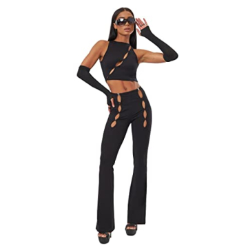 XLLAIS Stretchy Black Pants Set for Women - Stylish & Sexy