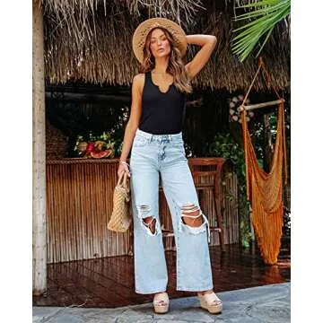 SANDERY Tank Tops for Women Ribbed Sleeveless V Neck Fitted Top Slim Racerback Basic Cami Shirt Summer Tanks Black XL