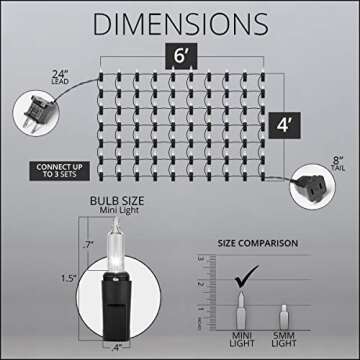 Kringle Traditions Clear Net Lights, Christmas Lights Outdoor Net, Outdoor Decorative Lights Christmas Net Lights on Green Wire (4’x 6’ net, 150 Lights, Clear)