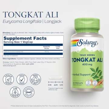 SOLARAY Tongkat Ali 400 mg - Longjack Tongkat Ali for Men - Herbal Support for Men's Health and Vita...