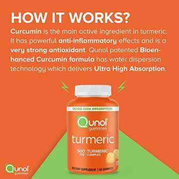 Qunol Turmeric Gummies, Gummy with 500mg Turmeric Curcumin, Joint Support Supplement, Ultra High Absorption Tumeric Curcumin, Vegan, Gluten Free, 2 Month Supply (60 Count, Pack of 2)