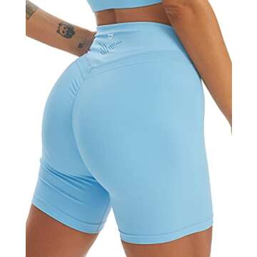 TomTiger Yoga Shorts for Women Tummy Control High Waist Biker Shorts Exercise Workout Butt Lifting Tights Women's Short Pants (Blue, S)