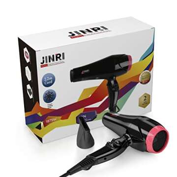 Professional Hair Dryer, 1875W Tourmaline Ceramic Blow Dryer with Concentrators, Negative Ionic Blower Fast Drying with 2 Speed and 3 Heat Setting Black