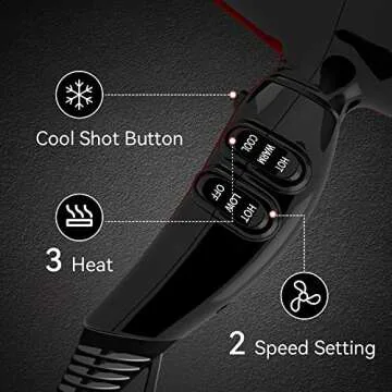 Professional Hair Dryer, 1875W Tourmaline Ceramic Blow Dryer with Concentrators, Negative Ionic Blower Fast Drying with 2 Speed and 3 Heat Setting Black