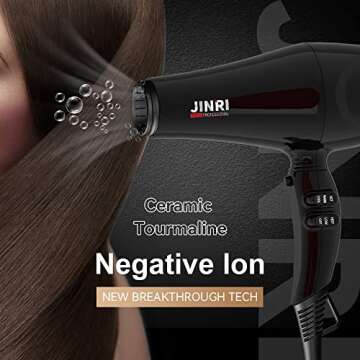 Professional Hair Dryer, 1875W Tourmaline Ceramic Blow Dryer with Concentrators, Negative Ionic Blower Fast Drying with 2 Speed and 3 Heat Setting Black