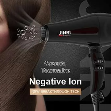 Professional Hair Dryer, 1875W Tourmaline Ceramic Blow Dryer with Concentrators, Negative Ionic Blower Fast Drying with 2 Speed and 3 Heat Setting Black