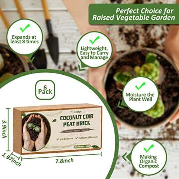 Legigo 6 Pack Premium Coco Coir Brick for Plants- 100% Organic Compressed Coconut Coir Bricks Starti...