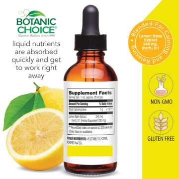 Botanic Choice Lemon Balm Liquid Extract, Alcohol Free, Gluten Free-Traditional Support for Tranquility-Fast Acting 1 Fluid Oz