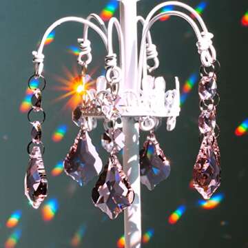 20pcs Maple Leaf Crystal Chandelier Prism Replacement Pendant Connected Glass Octagon Beads Chain for Chandelier Christmas Decoration 38mm (Pink)