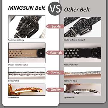 MINGSUN Rhinestone Belt for Men Women, Western Bling Belt Shining Diamond Belt Cowgirl Cowboy Punk Y2K Studded Belt