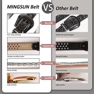 MINGSUN Rhinestone Belt for Men Women, Western Bling Belt Shining Diamond Belt Cowgirl Cowboy Punk Y2K Studded Belt