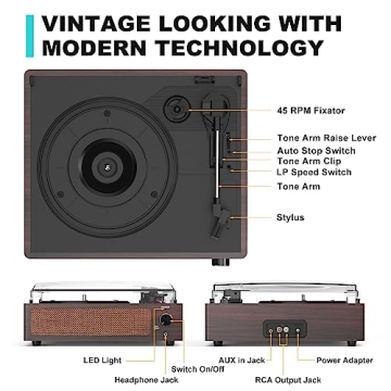 WOCKODER Vintage Vinyl Record Player with Bluetooth and Speakers