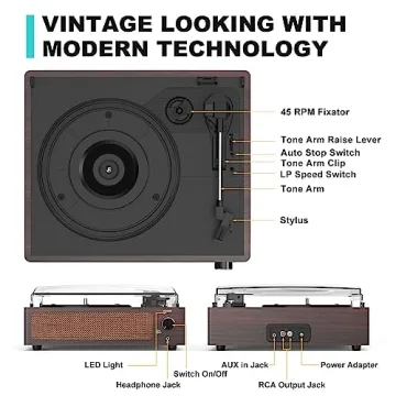 WOCKODER Vintage Vinyl Record Player with Bluetooth and Speakers