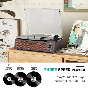 WOCKODER Vintage Vinyl Record Player with Bluetooth and Speakers