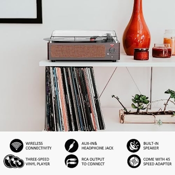 WOCKODER Vintage Vinyl Record Player with Bluetooth and Speakers