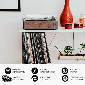WOCKODER Vintage Vinyl Record Player with Bluetooth and Speakers