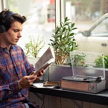 WOCKODER Vintage Vinyl Record Player with Bluetooth and Speakers