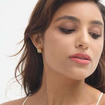 Luxurious 18K Gold Stud Earrings - Three-Dimensional Hollow-Out Design | Hypoallergenic, Ideal for W...