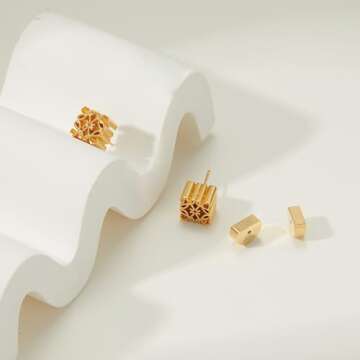 Luxurious 18K Gold Stud Earrings - Three-Dimensional Hollow-Out Design | Hypoallergenic, Ideal for Women | beautiful Gift for Fashionistas | Elegantly Complements Any Occasion