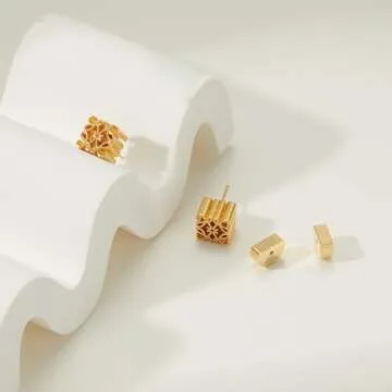 Luxurious 18K Gold Stud Earrings - Three-Dimensional Hollow-Out Design | Hypoallergenic, Ideal for Women | beautiful Gift for Fashionistas | Elegantly Complements Any Occasion