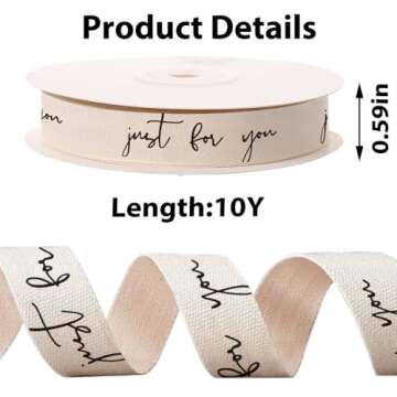 10 Yards Just for You Natural Cotton Ribbon for Crafting Sewing, 3/5 Inch Herringbone Twill Tape Rib...