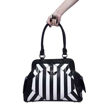 Killstar womens Never Trust the Living Bat Striped Gothic Punk Handbag Purse KSRA001298