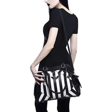 Gothic Killstar Bat Handbag - Unique Striped Purse
