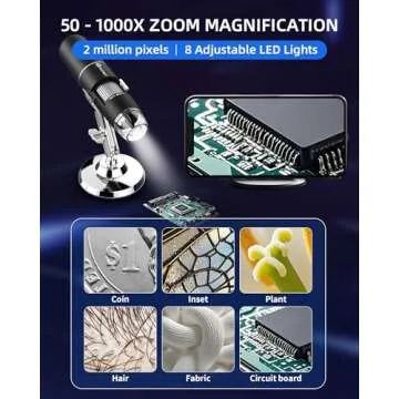 Wireless Digital Microscope Handheld USB HD Inspection Camera 50x-1000x Magnification with Stand Compatible with iPhone, iPad, Samsung Galaxy, Android, Mac, Windows Computer