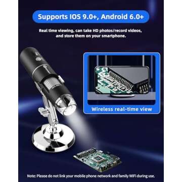 Wireless Digital Microscope Handheld USB HD Inspection Camera 50x-1000x Magnification with Stand Compatible with iPhone, iPad, Samsung Galaxy, Android, Mac, Windows Computer
