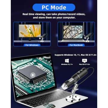 Wireless Digital Microscope Handheld USB HD Inspection Camera 50x-1000x Magnification with Stand Compatible with iPhone, iPad, Samsung Galaxy, Android, Mac, Windows Computer