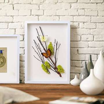 TOUYINGER 4x6 Small Shadow Box Frame Display Case, Display Case Box For Memorabilia, Medal, Wedding Memories, Crafts, Tickets And Photos (White, 4x6)