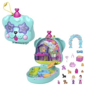 Polly Pocket Compact Playset, Doggy Birthday Bash with 2 Micro Dolls & Accessories, Travel Toy with ...