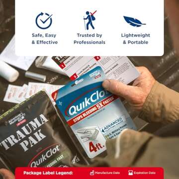 Adventure Medical Kits QuikClot Gauze - Gauze for Emergency Survival Kit, Doomsday Prepping Supplies & More - Stops Bleeding Fast with Kaolin - Flexible Hemostatic Medical Gauze - 3" x 24" (2 Strips)