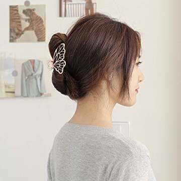 KISSKIKO Butterfly Hair Claw Clips Women 4 Pcs | Gold/Silver Cute Nonslip Small Claw Clip | Suitable for Thick Curly Long Sparse Hair Style | Metal Hair Claw Gift for Girls