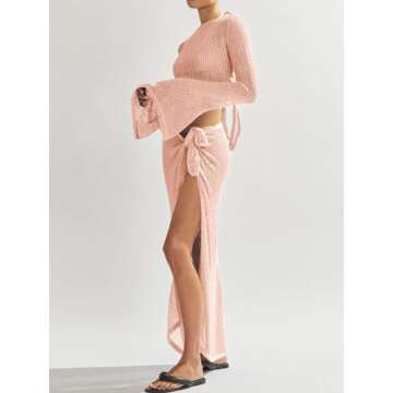 LANNEW Women's Swimsuits Cover Ups Set for Crochet Bathing Suit Hollow Out 2 Piece Bikini Coverup Beach Swimwear