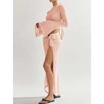 LANNEW Women's Swimsuits Cover Ups Set for Crochet Bathing Suit Hollow Out 2 Piece Bikini Coverup Beach Swimwear