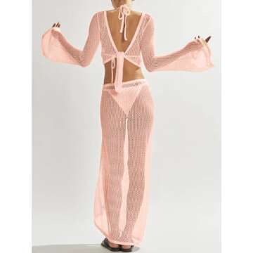 LANNEW Women's Swimsuits Cover Ups Set for Crochet Bathing Suit Hollow Out 2 Piece Bikini Coverup Beach Swimwear