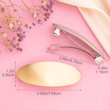 CustomyLife 2pcs 3inch French Metal Oval Hair Barrettes for Women, Non-Slip Simple Large Hair Clip, ...