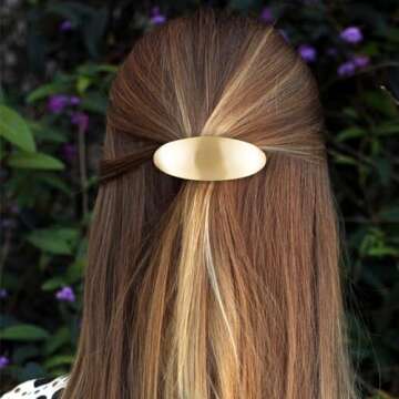 CustomyLife 2pcs 3inch French Metal Oval Hair Barrettes for Women, Non-Slip Simple Large Hair Clip, Vintage Gold Silver Wedding Prom Formal Hair Accessories for Women Girls Long Thick Hair