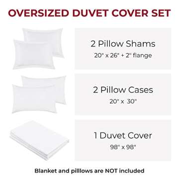 Mellanni Duvet Cover Set - 5 PC Iconic Collection Bedding Set - Hotel Luxury, Extra Soft & Cooling - Microfiber - Button Closure and Corner Ties (Oversized Queen, White)