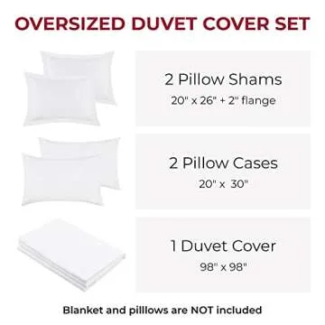 Mellanni Duvet Cover Set - 5 PC Iconic Collection Bedding Set - Hotel Luxury, Extra Soft & Cooling - Microfiber - Button Closure and Corner Ties (Oversized Queen, White)