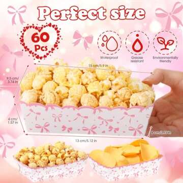 Dunzoom 60 Pcs Pink Bow Paper Food Trays Coquette Birthday Decorations Kraft Pink Food Boat Nacho Tr...